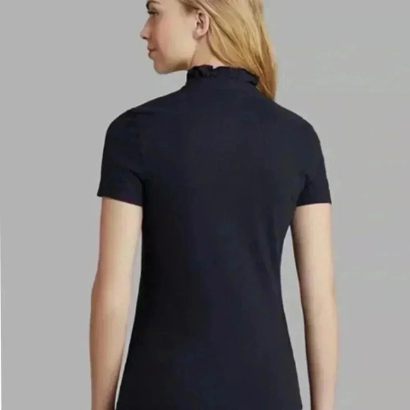 Tory Burch Emily Ruffle Polo Navy Shirt Size XS - Picture 4 of 6
